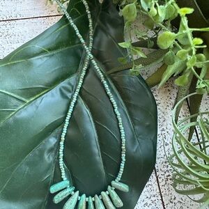 Turquoise Blue Green Beaded Silver Necklace